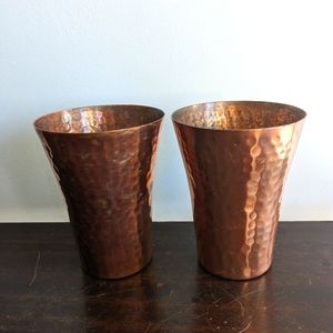 Set of (2) vintage hammered copper tumblers